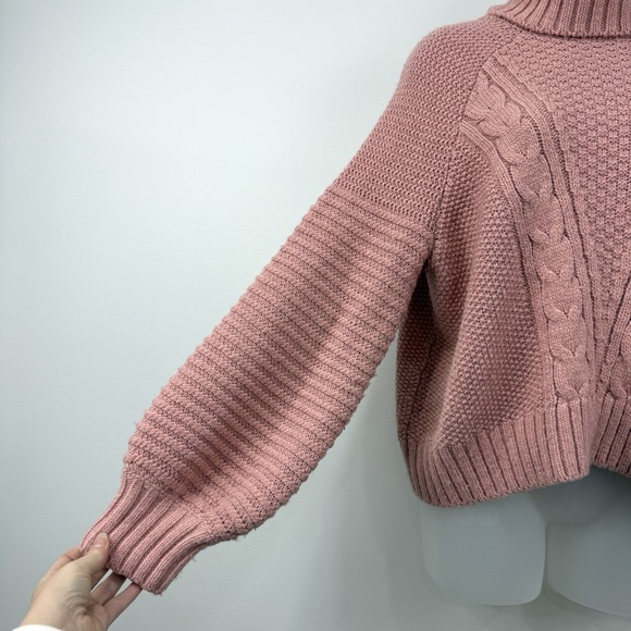 Abercrombie Fitch Alpaca Sweater Womens M Pink Cableknit Chunky Preppy Oversized - Picture 9 of 12